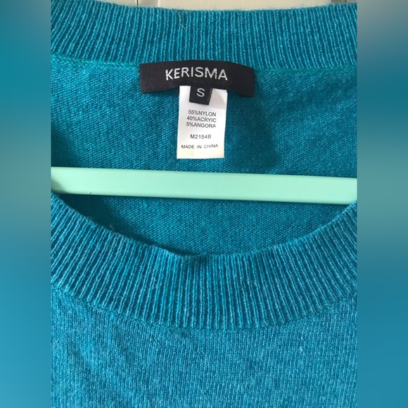 Kerisma Teal Raglan Angora Sweater Soft Boatneck Size Small - Picture 3 of 5